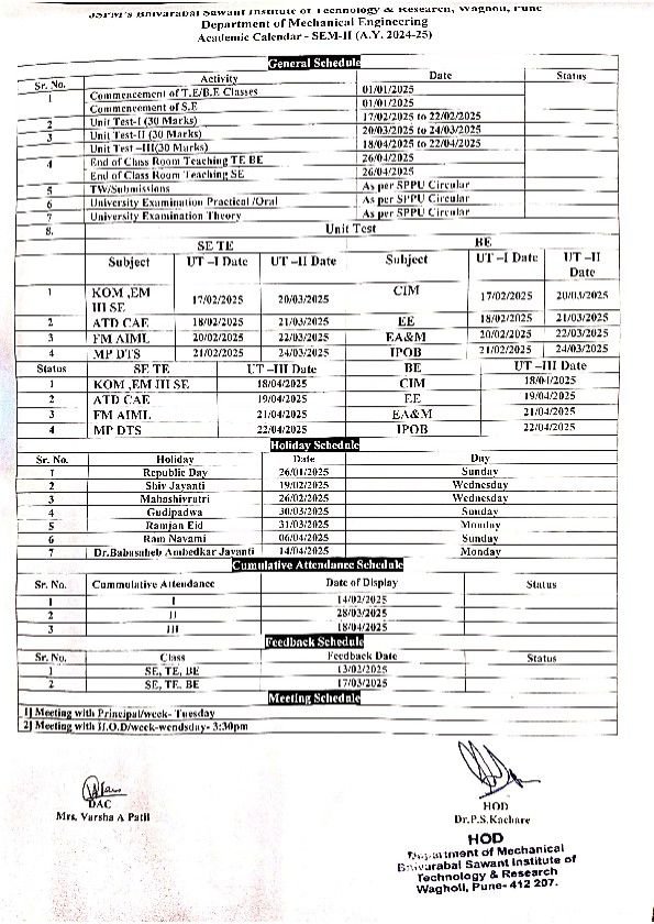 Academic Calendar