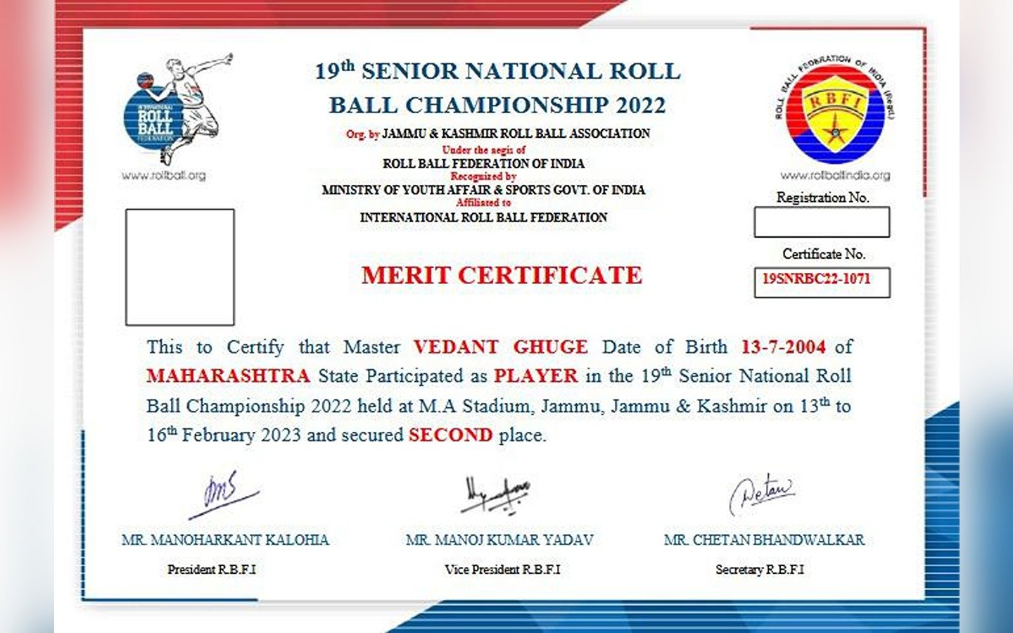 19th Senior National Roll ball championship